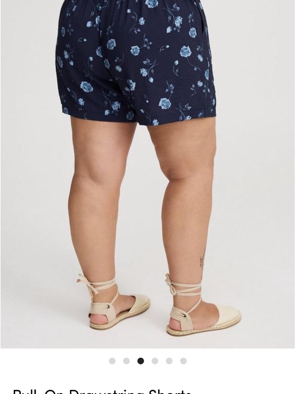 Pull-on Drawstring Shorts. Torrid, Navy Floral. Sz 1x. 4” inseam - Picture 3 of 4